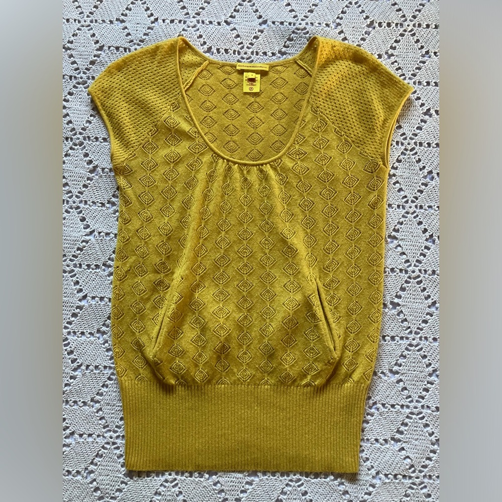 Catherine Malandrino yellow knit sweater w/ pockets sz S